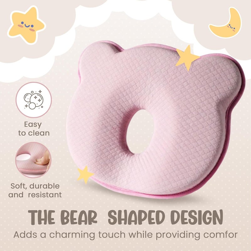 MarBoost Soft and Breathable Baby Pillow with Memory Foam and Bear Design (Pink) - Image 5